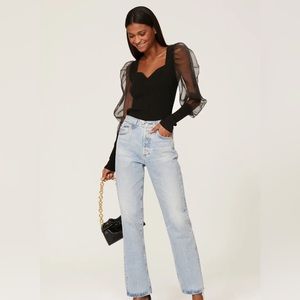 Veronica Beard Finian Mixed-Media Puff Sleeve Top